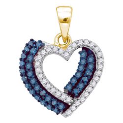 0.40 CTW Blue Color Diamond Double Heart Pendant 10KT Yellow Gold - REF-18N2F