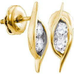 0.25 CTW Diamond 2-stone Hearts Together Stud Earrings 14KT Yellow Gold - REF-26F3N