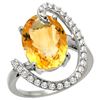 Image 1 : Natural 5.89 ctw Citrine & Diamond Engagement Ring 14K White Gold - REF-91W4K