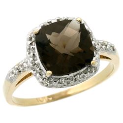 Natural 3.92 ctw Smoky-topaz & Diamond Engagement Ring 14K Yellow Gold - REF-35G2M