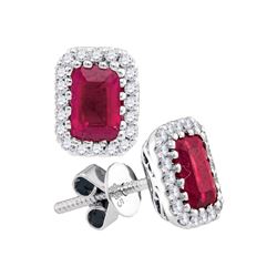 1.5 CTW Cushion Natural Ruby Solitaire Diamond Earrings 14KT White Gold - REF-127M4H