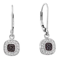 0.24 CTW Black Color Diamond Square Cluster Dangle Earrings 14KT White Gold - REF-30W2K