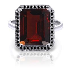 Genuine 7.7 ctw Garnet & Black Diamond Ring Jewelry 14KT White Gold - REF-87Y7F