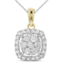 0.25 CTW Diamond Square Cluster Pendant 14KT Yellow Gold - REF-25F4N