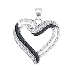 0.35 CTW Black Color Diamond Heart Outline Pendant 10KT White Gold - REF-26K9W
