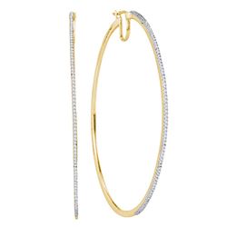 0.50 CTWDiamond Large Hoop Earrings 10KT Yellow Gold - REF-52X4Y