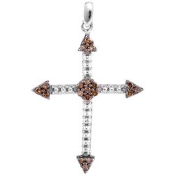 0.15 CTW Cognac-brown Color Diamond Cross Beaded Pendant 10KT White Gold - REF-12Y2X
