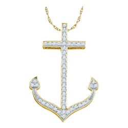 0.15 CTW Diamond Anchor Nautical Pendant 10KT Yellow Gold - REF-18K2W