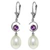 Genuine 9 ctw Pearl & Amethyst Earrings Jewelry 14KT White Gold - REF-36K3V