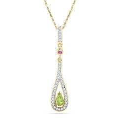 0.16 CTW Pear Created Green Peridot Solitaire Teardrop Pendant 10KT Yellow Gold - REF-14H9M