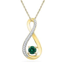 0.56 CTW Created Emerald Infinity Diamond Pendant 10KT Yellow Gold - REF-13H4M