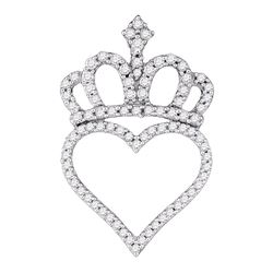 0.33 CTW Diamond Crown Heart Pendant 10KT White Gold - REF-22K4W