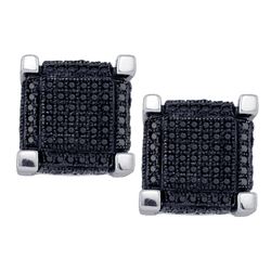 1.12 CTW Mens Black Color Diamond 3D Square Cube Earrings 10KT White Gold - REF-52N4F