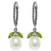 Image 1 : Genuine 9 ctw Peridot & Pearl Earrings Jewelry 14KT White Gold - REF-39W3Y