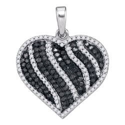 1.5 CTW Black Color Diamond Heart Love Pendant 10KT White Gold - REF-59K9W