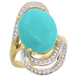 Natural 11.2 ctw turquoise & Diamond Engagement Ring 14K Yellow Gold - REF-124Z5Y
