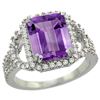 Image 1 : Natural 3.08 ctw amethyst & Diamond Engagement Ring 14K White Gold - REF-106X3A