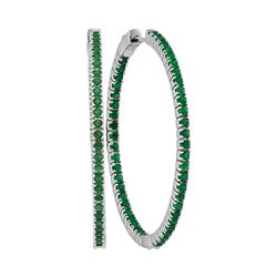3 CTW Emerald Large Slender In/Out Hoop Earrings 14KT White Gold - REF-134Y9X