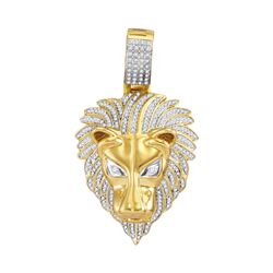 0.85 CTW Mens Diamond Lion Head Animal Charm Pendant 10KT Yellow Gold - REF-101M2H