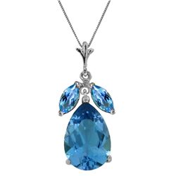 Genuine 6.5 ctw Blue Topaz Necklace Jewelry 14KT White Gold - REF-38N2R