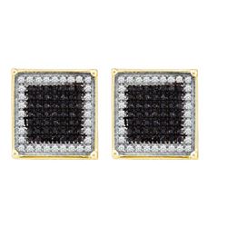 0.23 CTW Mens Black Color Diamond Square Cluster Earrings 10KT Yellow Gold - REF-14F9N