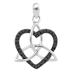 0.10 CTW Black Color Diamond Heart Love Pendant 10KT White Gold - REF-8W9K