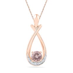 0.42 CTW Created Morganite Solitaire Diamond Teardrop Pendant 10KT Rose Gold - REF-22M4H