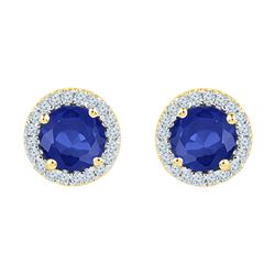 1.5 CTW Created Blue Sapphire Diamond Stud Earrings 10KT Yellow Gold - REF-19Y4X