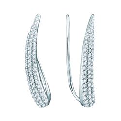 0.32 CTW Diamond Tapered Climber Earrings 10KT White Gold - REF-28Y4X