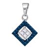 Image 1 : 0.30 CTW Blue Color Diamond Diagonal Square Pendant 10KT White Gold - REF-18K2W