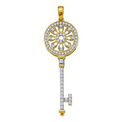 0.50 CTWDiamond Circle Handle Antique-style Key Pendant 10KT Yellow Gold - REF-52Y4X