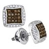 Image 1 : 0.30 CTW Cognac-brown Color Diamond Square Cluster Earrings 10KT White Gold - REF-18N2F