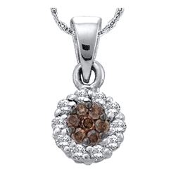 0.25 CTW Cognac-brown Color Flower Cluster Diamond Pendant 14k White Gold - REF-19F4N