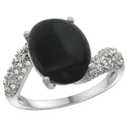 Natural 2.46 ctw onyx & Diamond Engagement Ring 14K White Gold - REF-47X4A