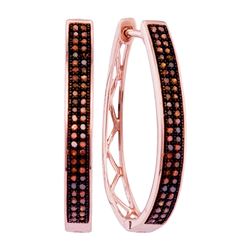 0.33 CTW Red Color Diamond Double Row Hoop Earrings 10KT Rose Gold - REF-37K5W
