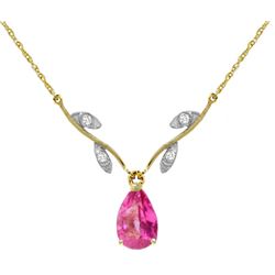 Genuine 1.52 ctw Pink Topaz & Diamond Necklace Jewelry 14KT Yellow Gold - REF-31R2P