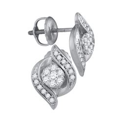 0.25 CTW Diamond Flower Screwback Stud Earrings 14KT White Gold - REF-33N7F