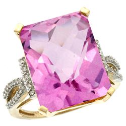 Natural 12.14 ctw Pink-topaz & Diamond Engagement Ring 10K Yellow Gold - REF-53W2K