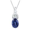 Image 1 : 0.86 CTW Oval Created Blue Sapphire Solitaire Diamond Pendant 10KT White Gold - REF-6W2K