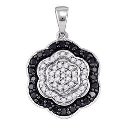 0.50 CTWBlack Color Diamond Hexagon Cluster Pendant 10KT White Gold - REF-22N4F