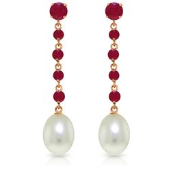 Genuine 10 ctw Ruby & Pearl Earrings Jewelry 14KT Rose Gold - REF-37Y8F