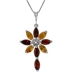 Genuine 2.0 ctw Garnet, Citrine & Diamond Necklace Jewelry 14KT White Gold - REF-47Z4N