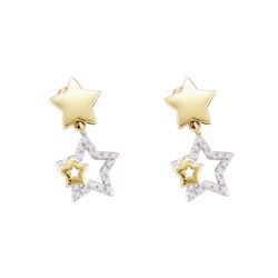 0.10 CTW Diamond Star Dangle Earrings 10KT Yellow Gold - REF-14K9W