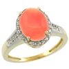 Natural 2.49 ctw Coral & Diamond Engagement Ring 14K Yellow Gold - REF-39F9N