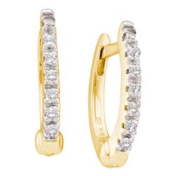 0.08 CTW Prong-set Diamond Single Row Hoop Earrings 10KT Yellow Gold - REF-10W5K