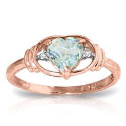 Genuine 0.96 ctw Aquamarine & Diamond Ring Jewelry 14KT Rose Gold - REF-42M9T