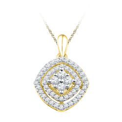 0.50 CTWDiamond Square Cluster Pendant 10KT Yellow Gold - REF-34Y4X