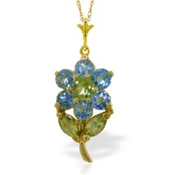 Genuine 1.06 ctw Blue Topaz & Peridot Necklace Jewelry 14KT Yellow Gold - REF-25M3T