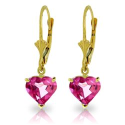 Genuine 3.25 ctw Pink Topaz Earrings Jewelry 14KT Yellow Gold - REF-29A2K