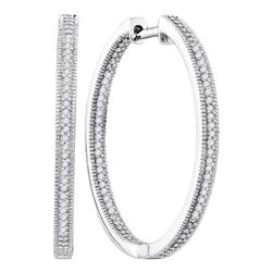 0.50 CTWDiamond In/Out Hoop Earrings 10KT White Gold - REF-49N5F